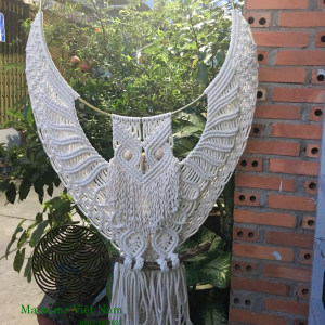 Cú sải cảnh macrame MO1 - macrame owl bird chuyên dùng trong trang trí cửa hàng, homestay, studio, nhà hàng Tphcm, Hà Nội, Đà Nẵng