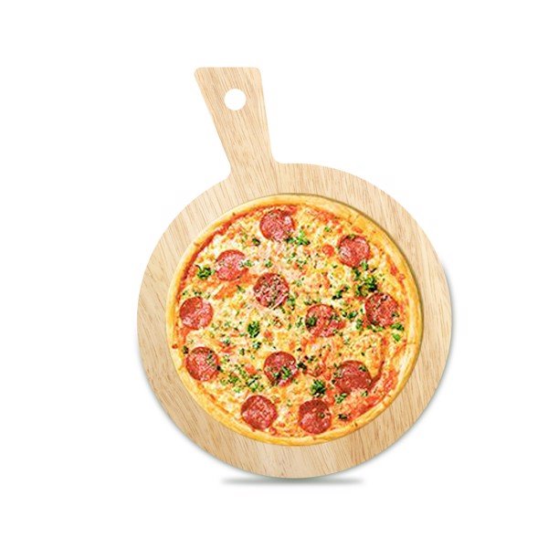 142 - Khay gỗ tròn trang trí: khay gỗ decor có tay cầm đựng bánh pizza 29.5 x 22 x 1.5cm