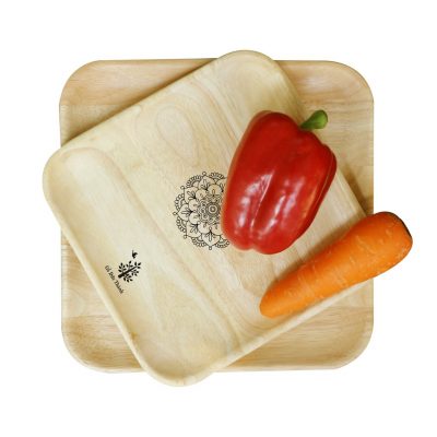 Khay gỗ vuông: đĩa gỗ trang trí decor đựng đồ ăn, trái cây, phục vụ quán cà phê 3 size